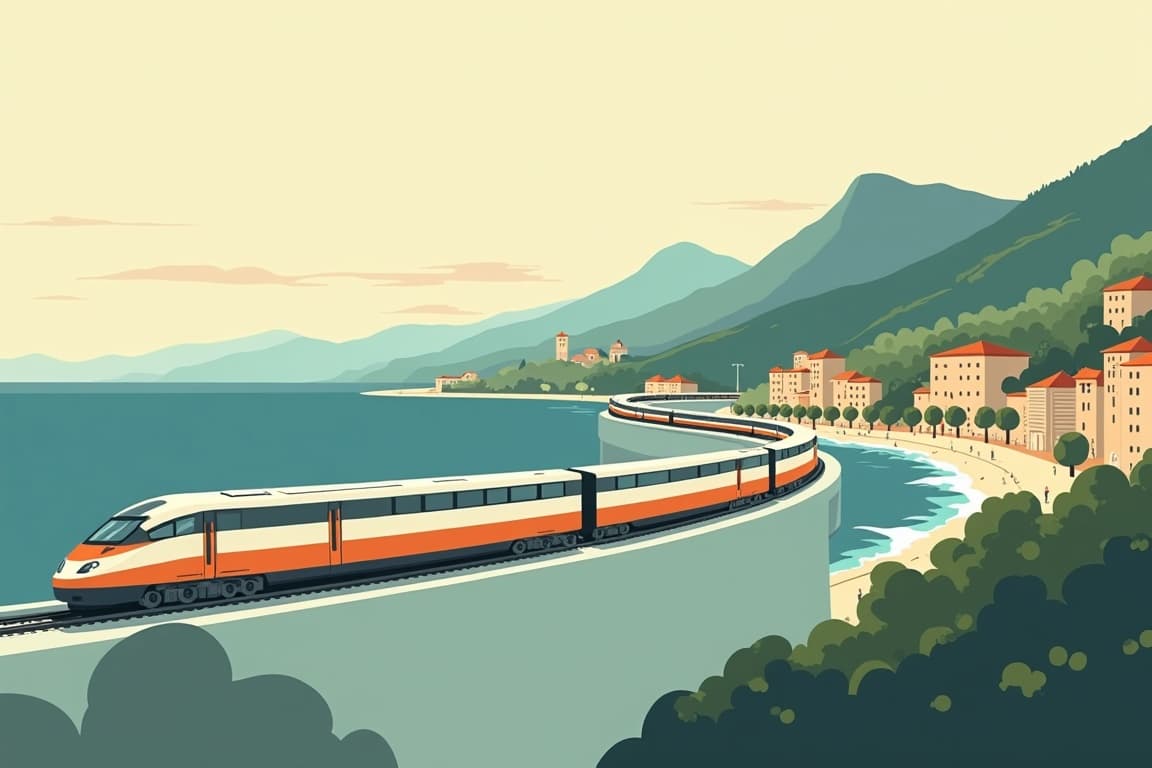 Illustration of Paris, Nice, Lake Como, and Rome