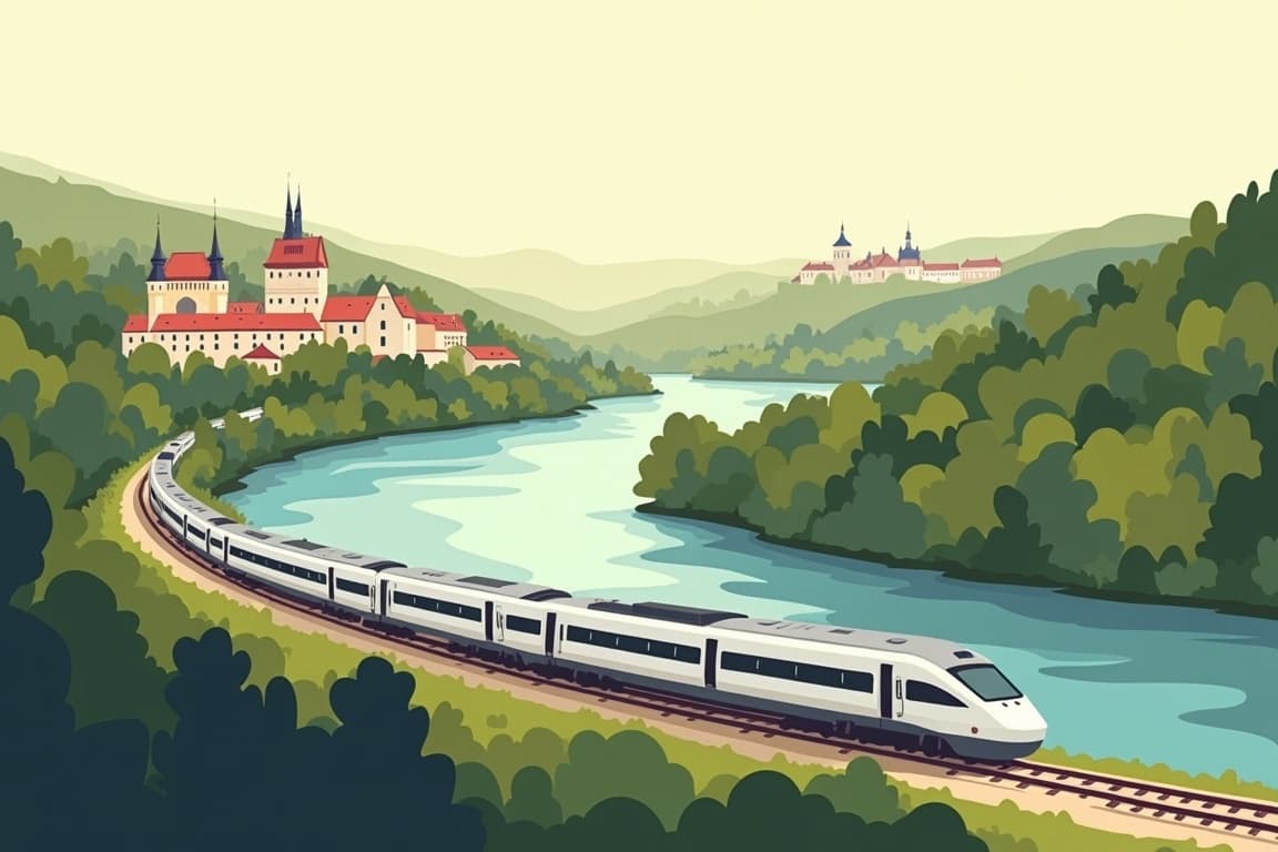 Illustration of Passau via Berlin and Prague