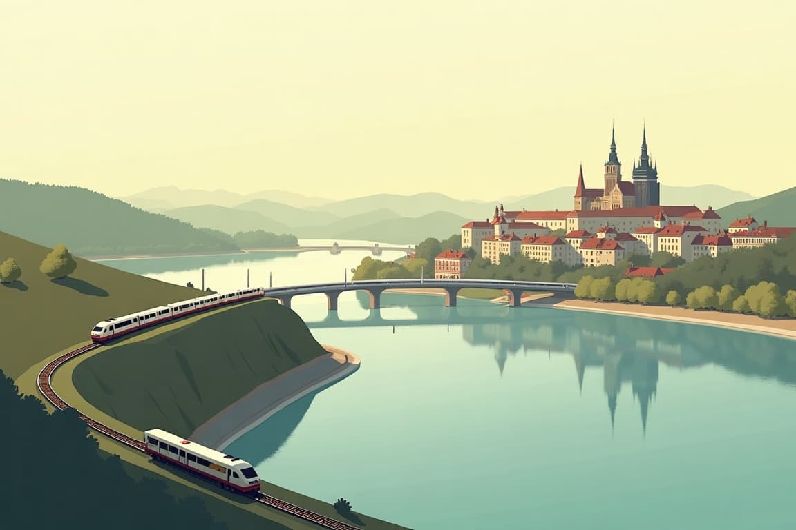 Illustration of Prague and Berlin from Budapest