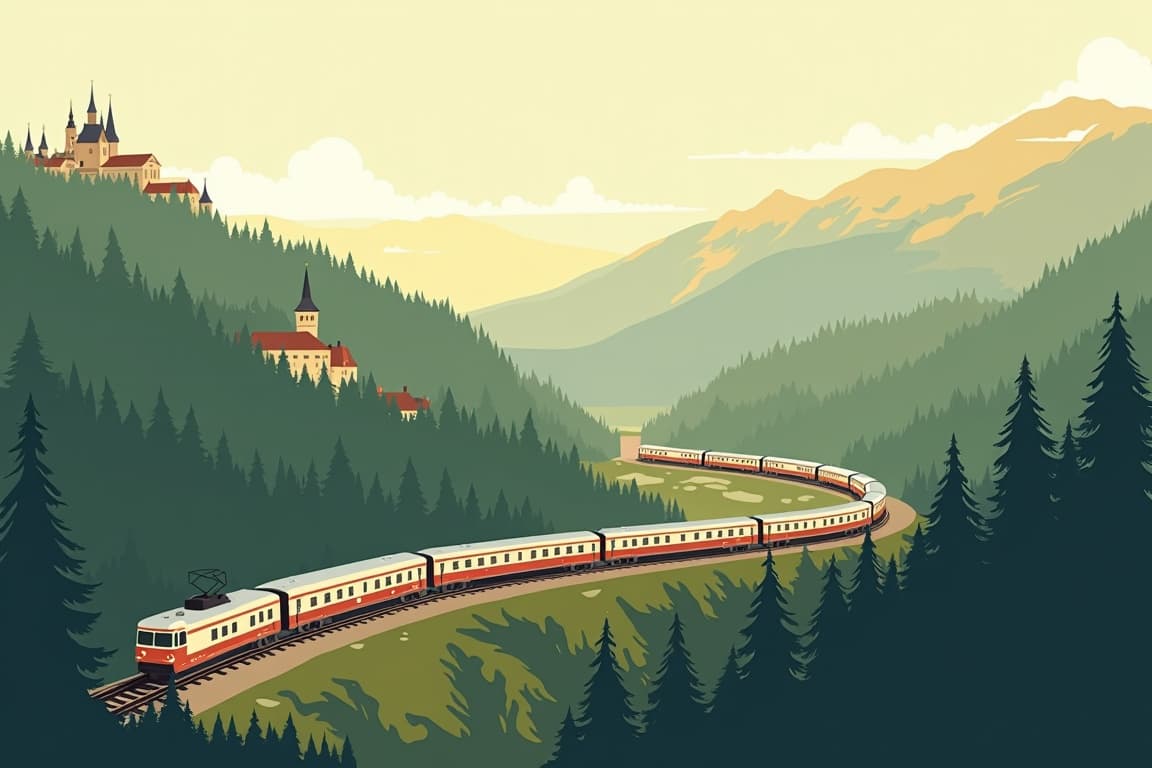 Illustration of Prague and the Orient Express