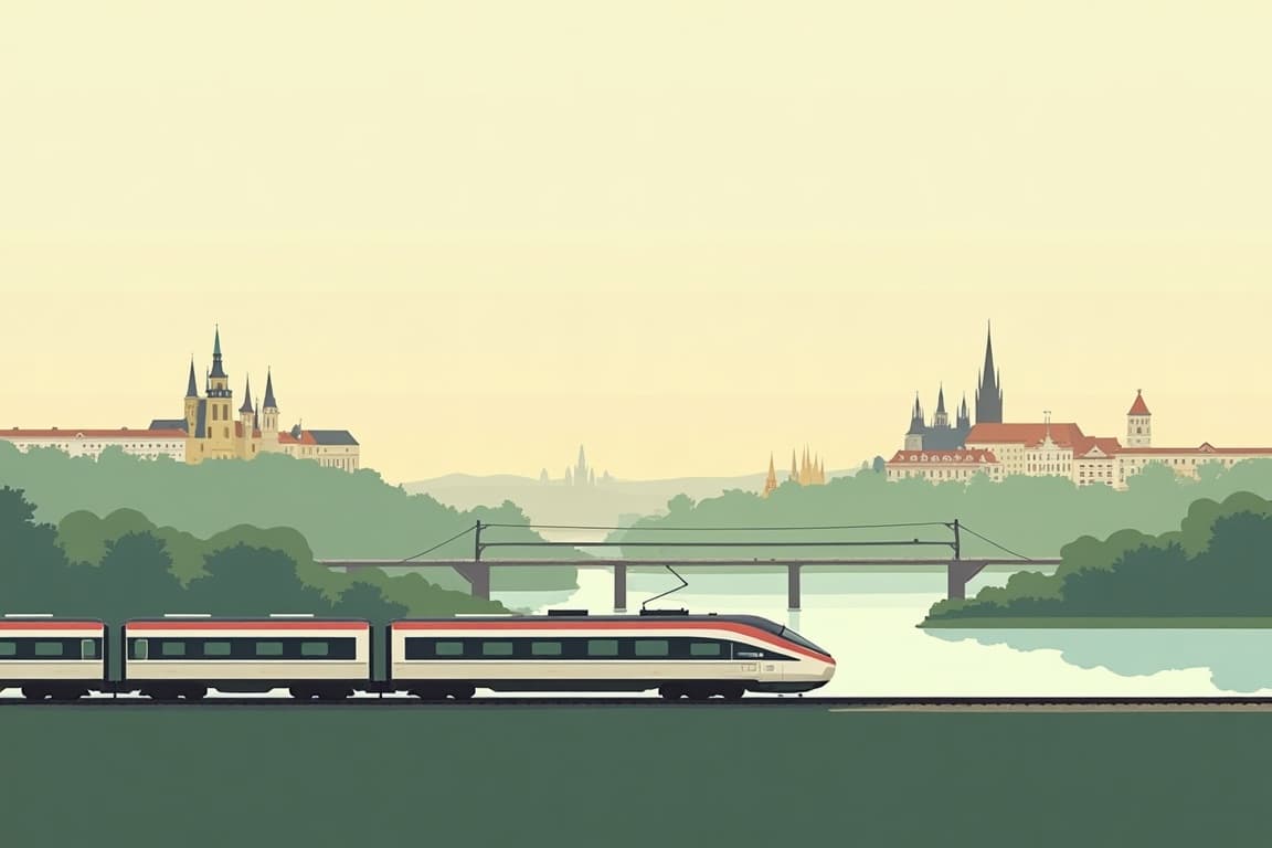Illustration of Prague, Vienna, and Budapest