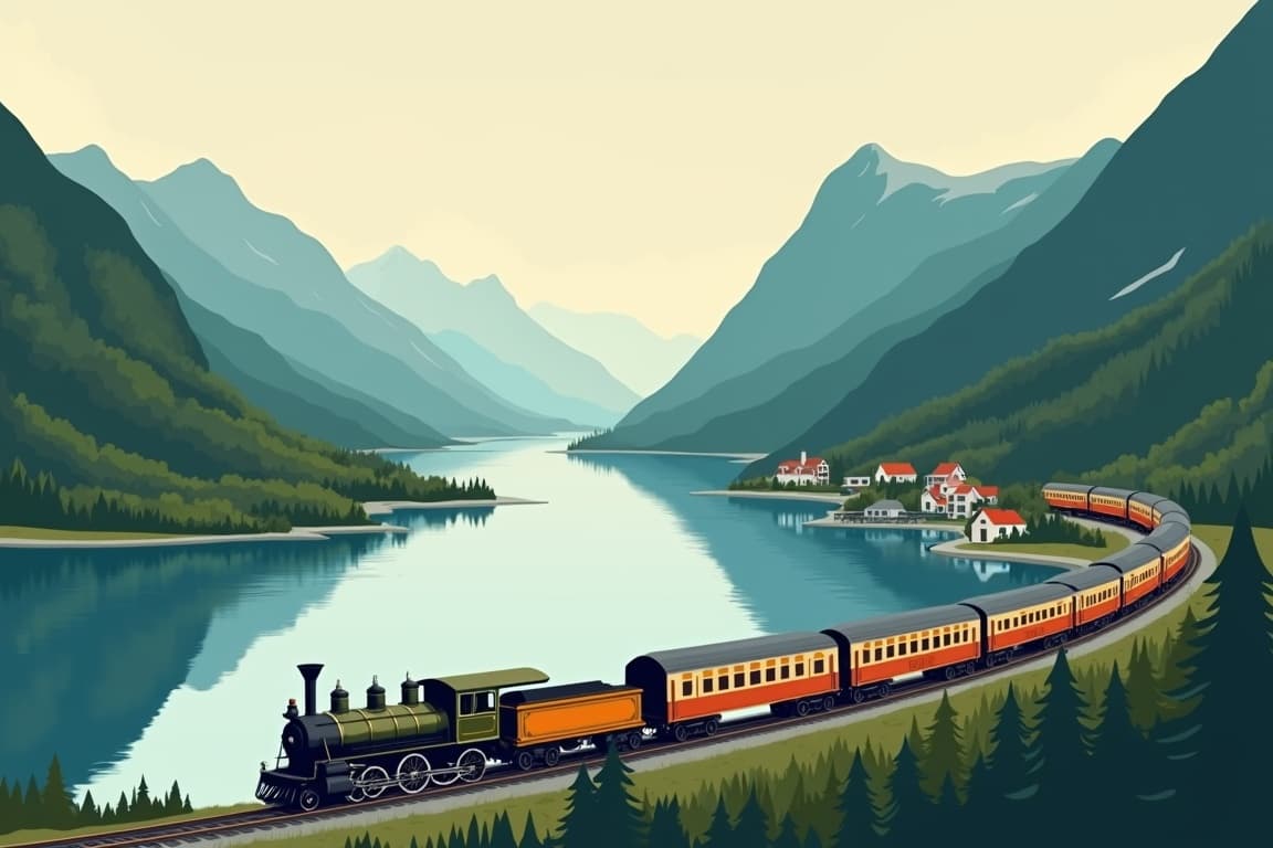 Illustration of Rail and Fjords of Norway