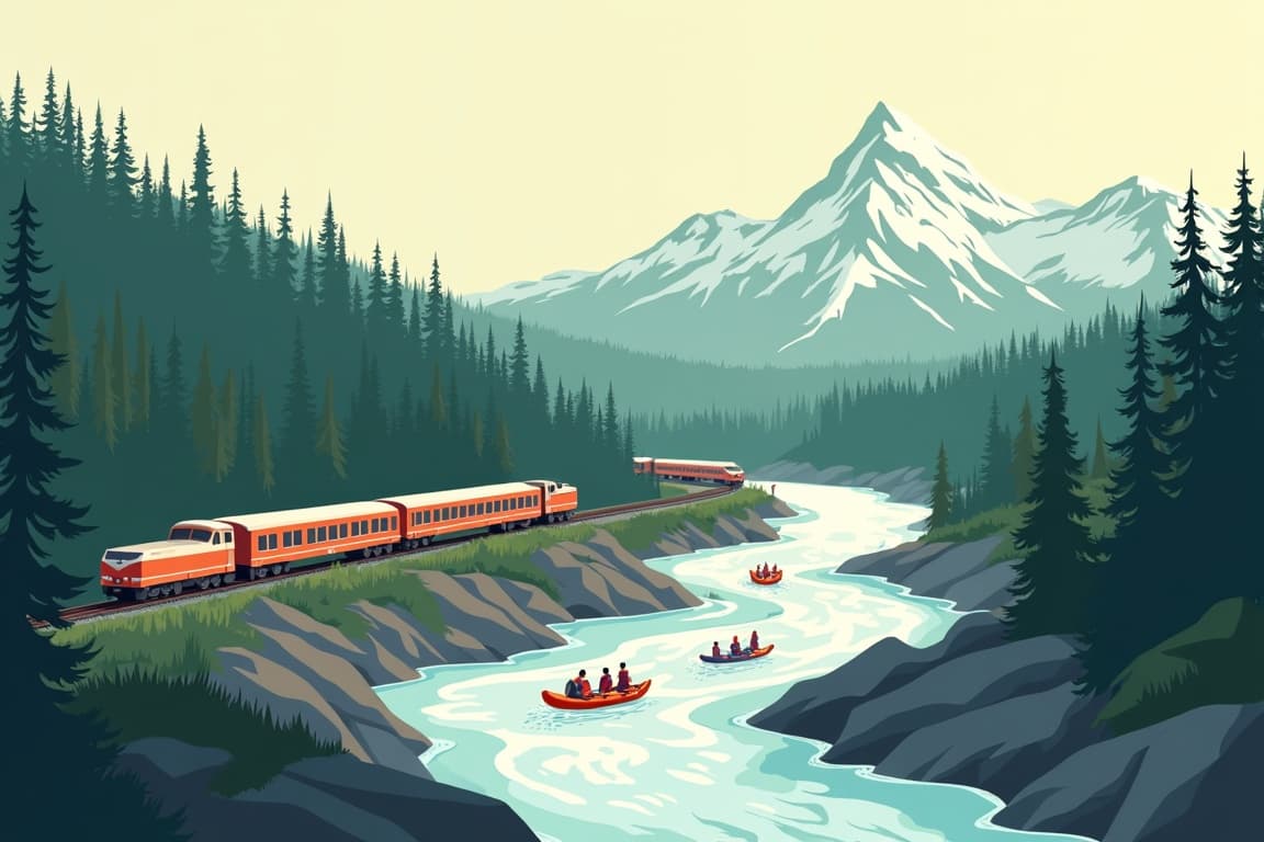 Illustration of River Rafting in Denali
