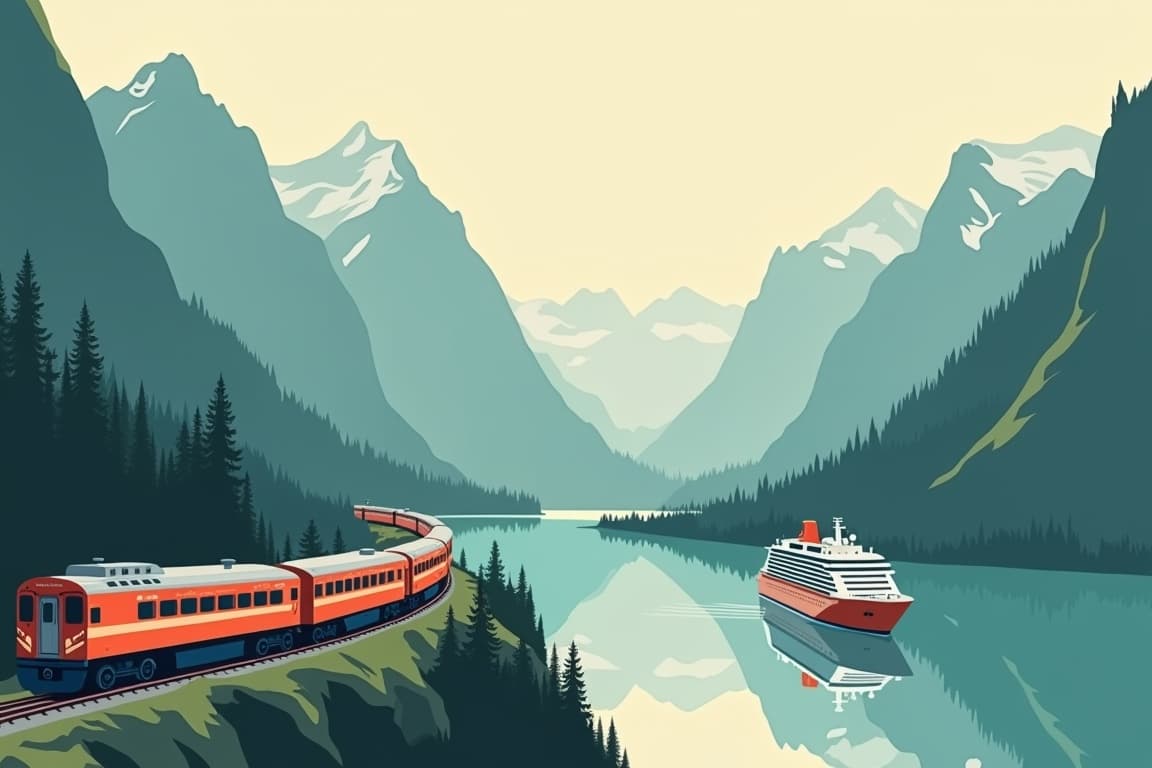 Illustration of Rockies, Rail & Alaskan Cruise