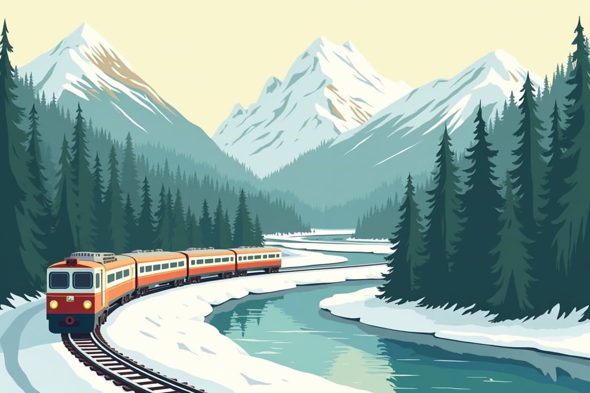 Illustration of Rockies Winter Wonderland by Train