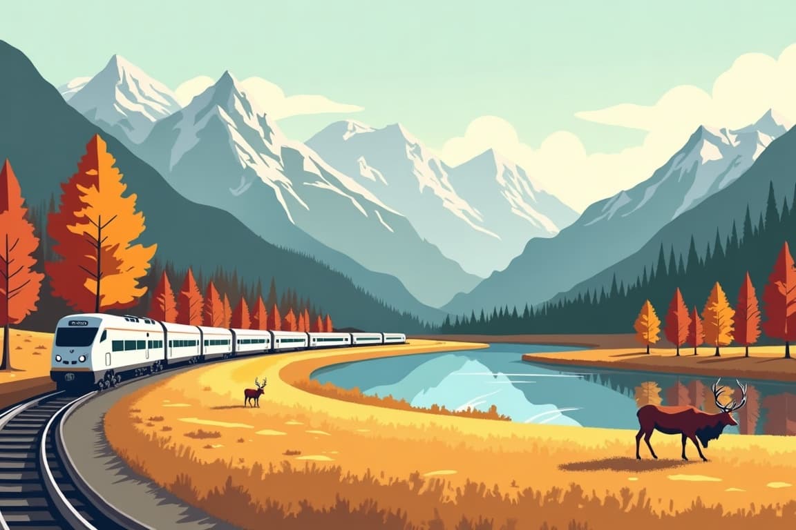 Illustration of Rocky Mountains and Fall Foliage
