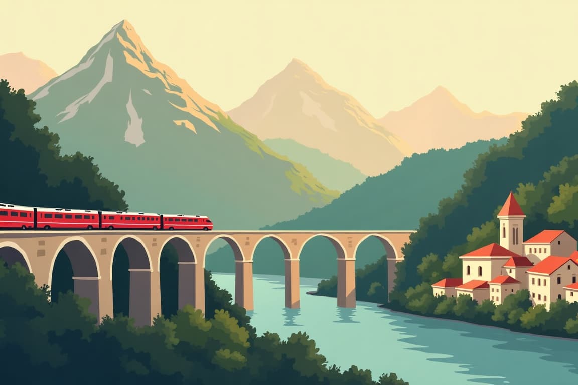 Illustration of Rome and the Bernina Express