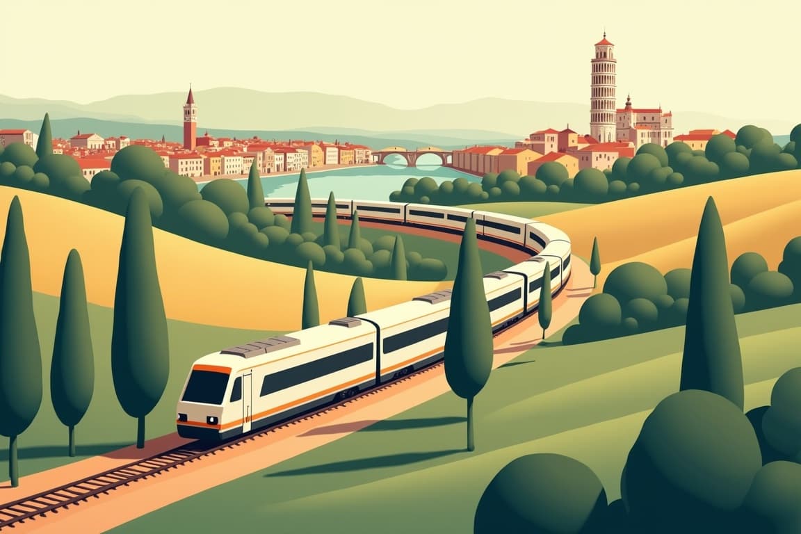 Illustration of Rome, Tuscany, Venice, and Milan