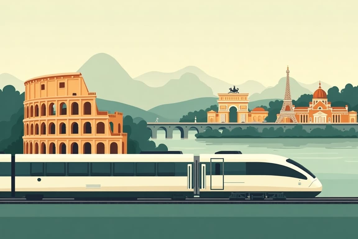 Illustration of Rome, Zurich, Paris, and Amsterdam