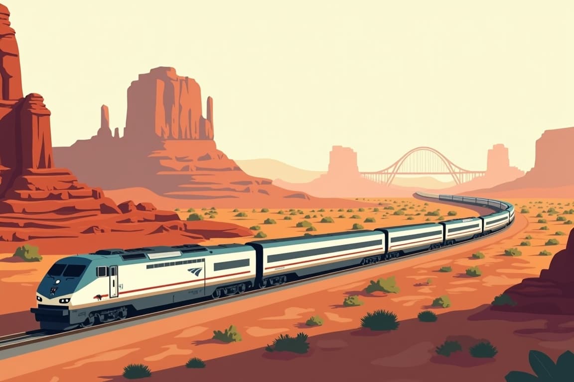Illustration of Route 66 by Rail and Road
