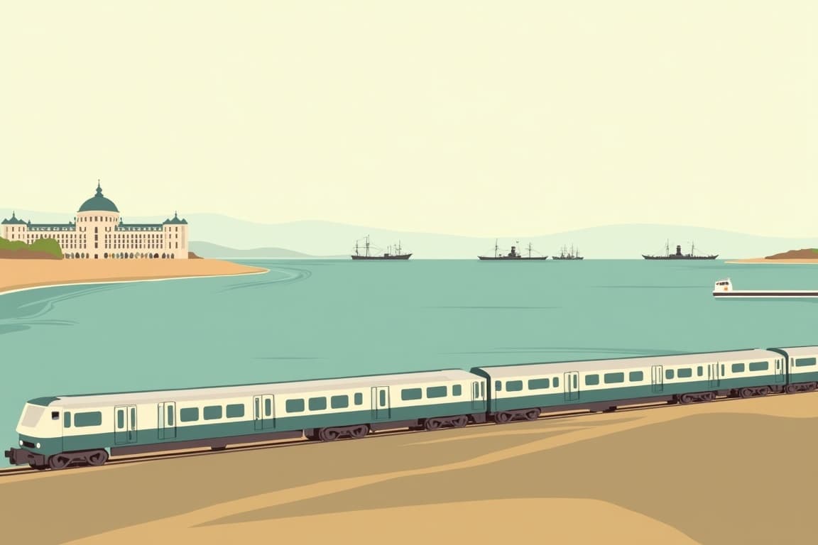 Illustration of Southern England by train