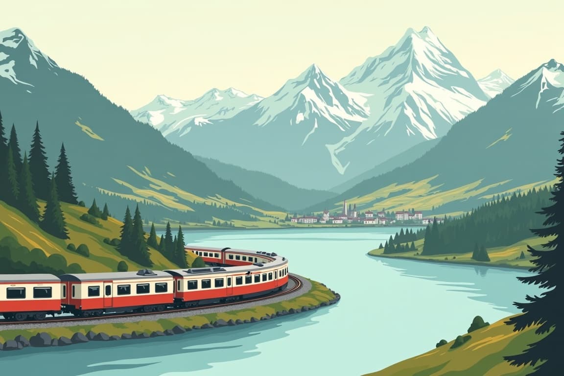 Illustration of Swiss Peaks & Lakes