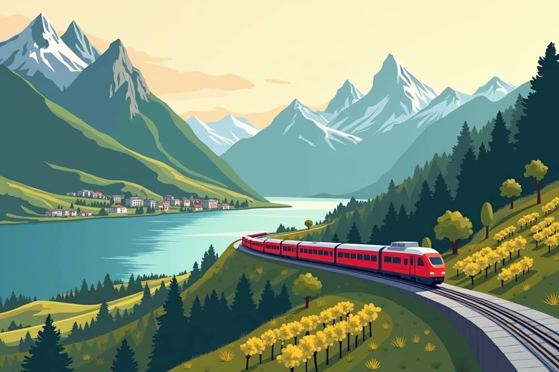 Illustration of Switzerland by Rail