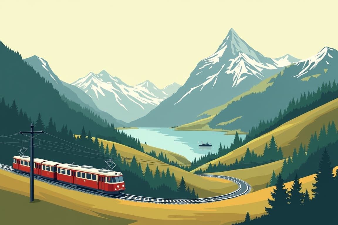 Illustration of Switzerland, Italy & Austria Trams