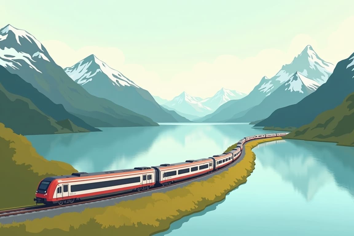Illustration of Switzerland's Lakes and Mountains