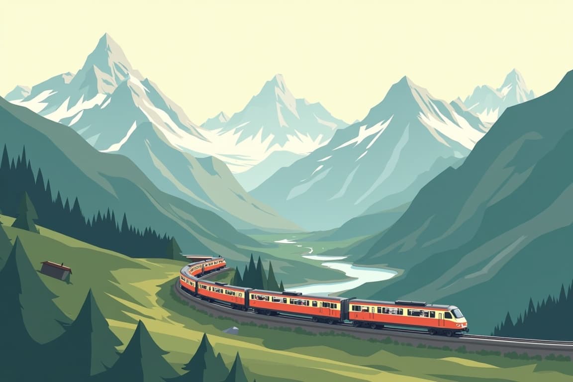 Illustration of The Glacier Express from Zurich