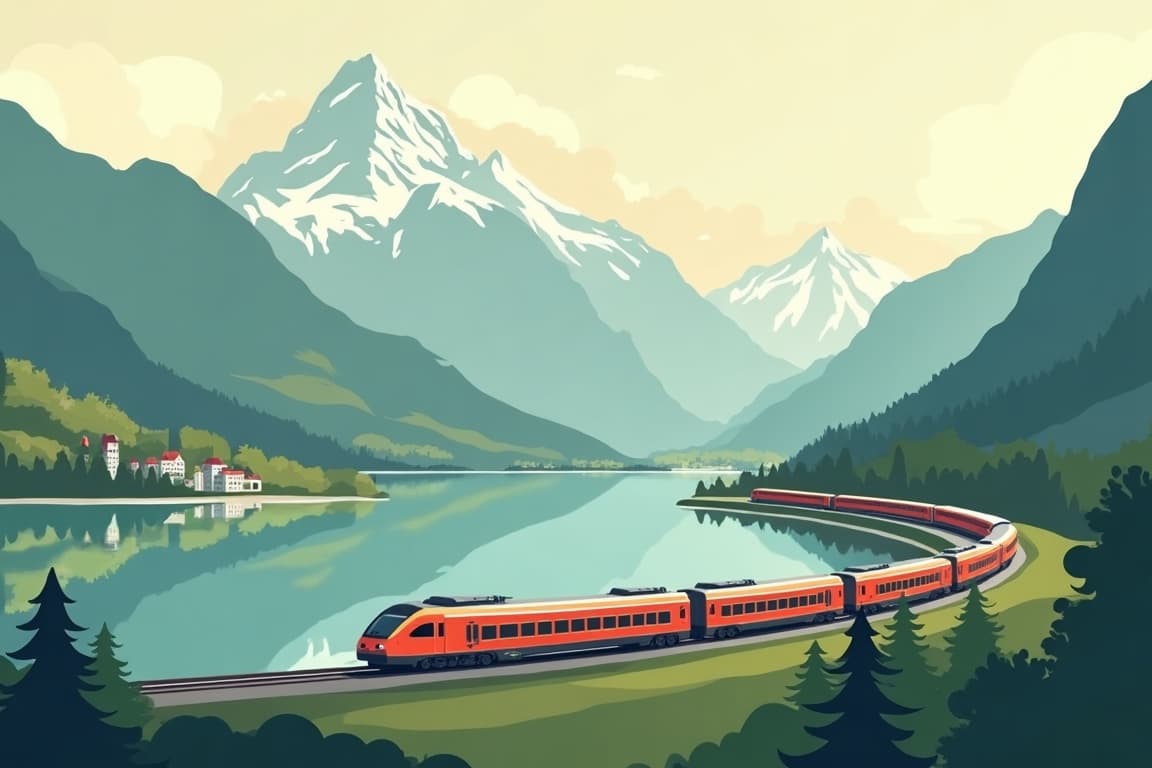 Illustration of The Swiss Mountains and Rome