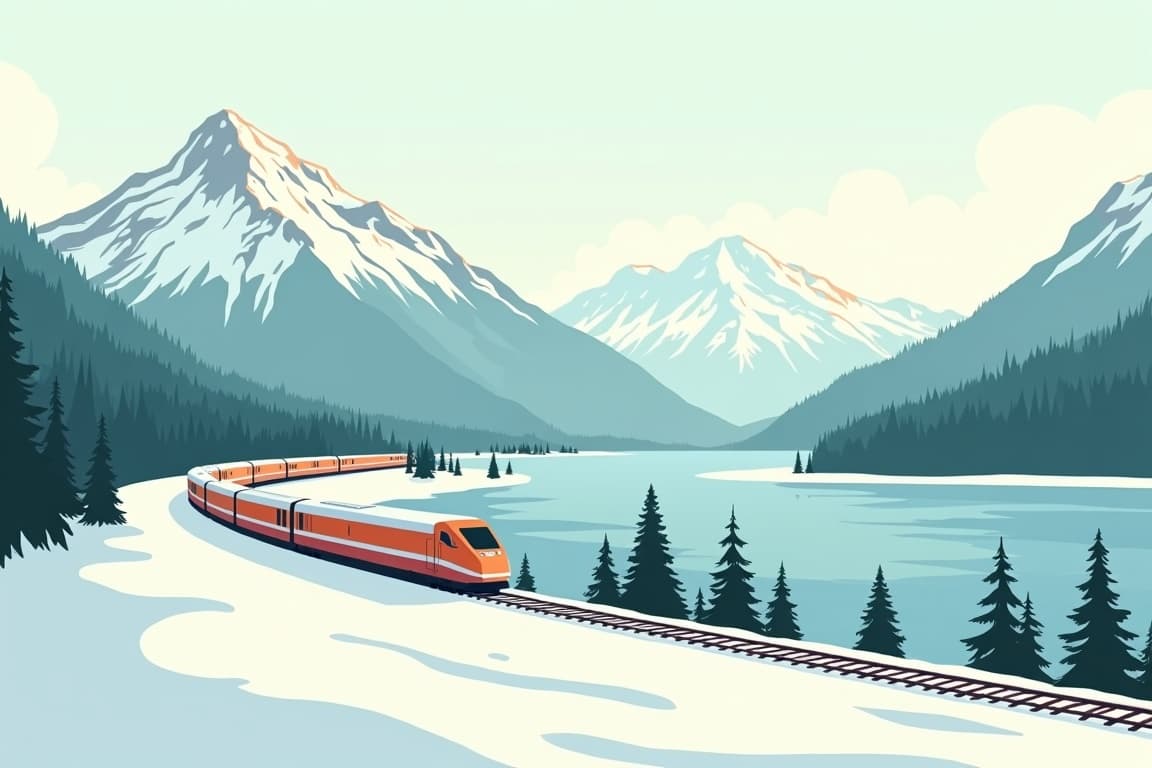 Illustration of Trans Canada by Train in Winter