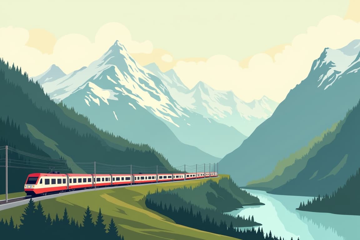 Illustration of Venice and Rome via the Alps