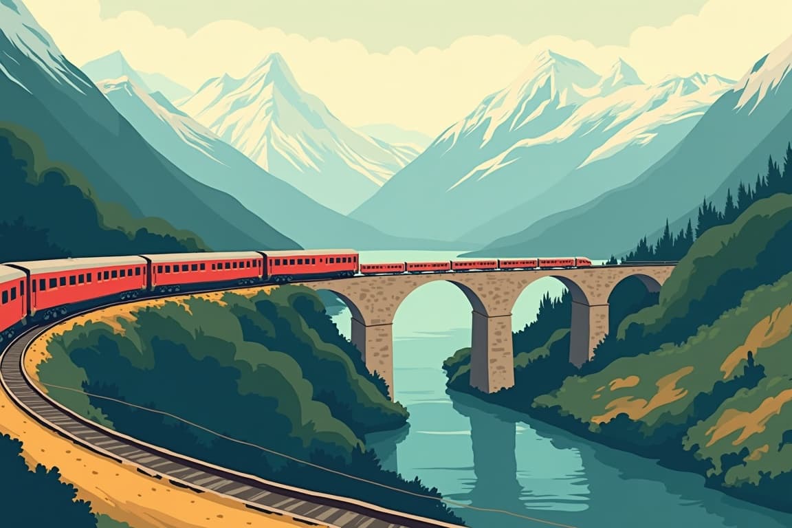 Illustration of Venice and the Bernina Express