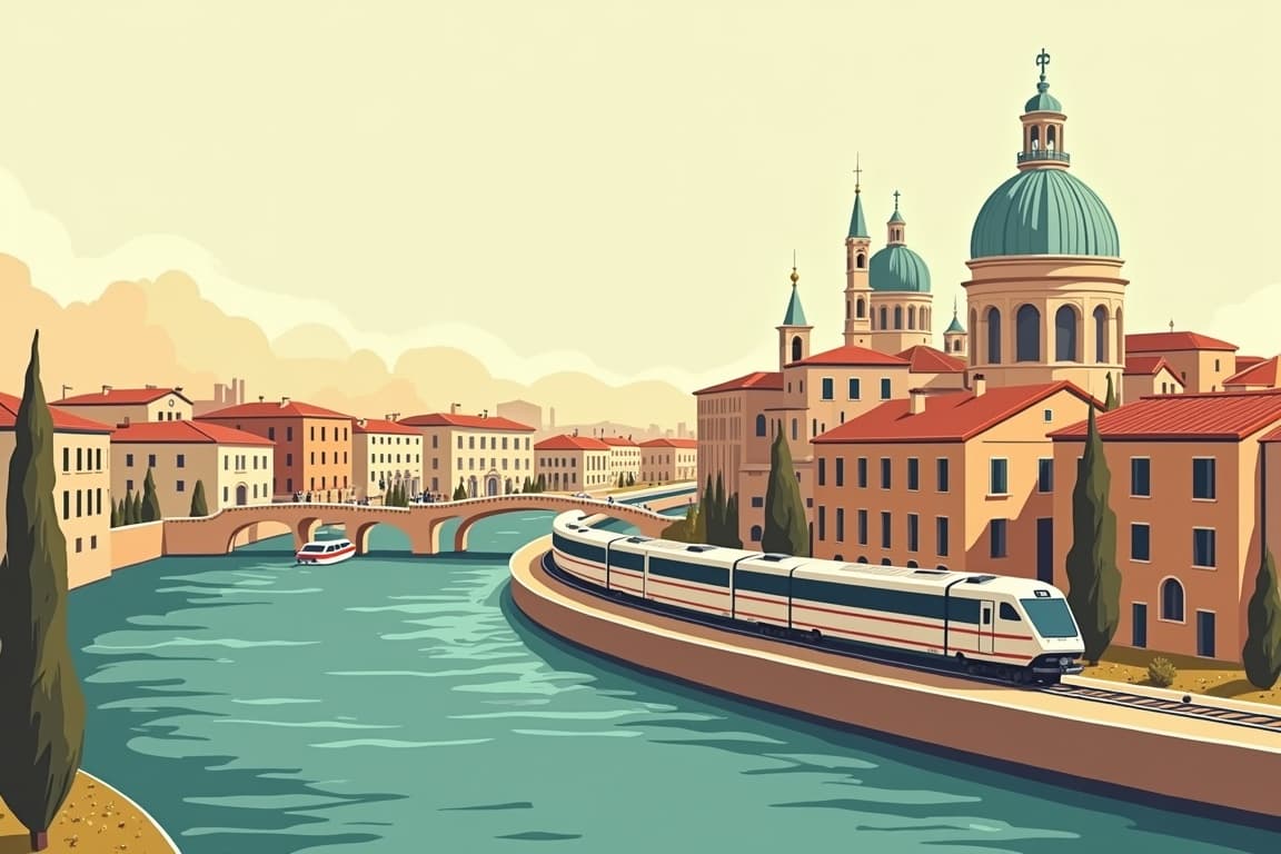 Illustration of Venice, Bologna, and Milan