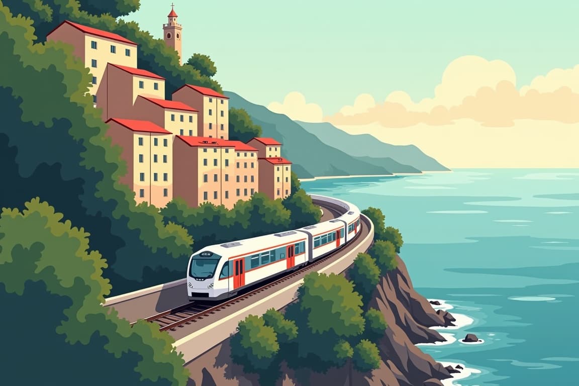 Illustration of Venice, Cinque Terre, and Rome