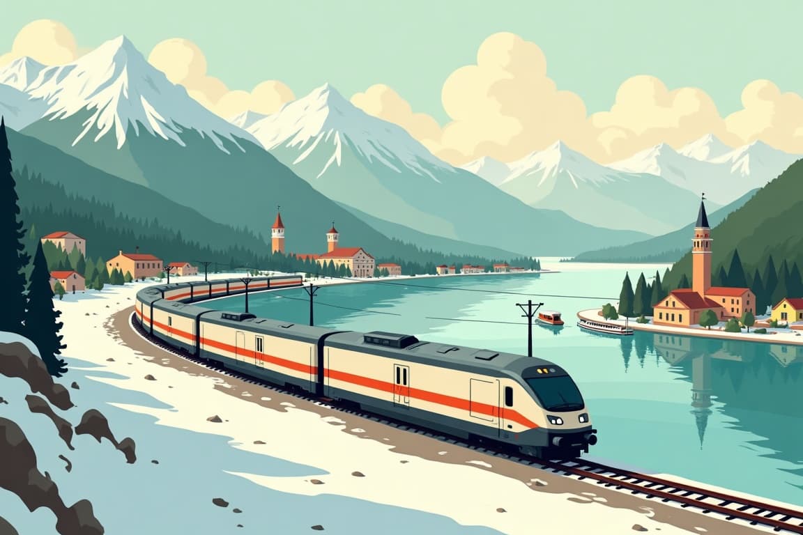 Illustration of Verona and Venice via the Alps