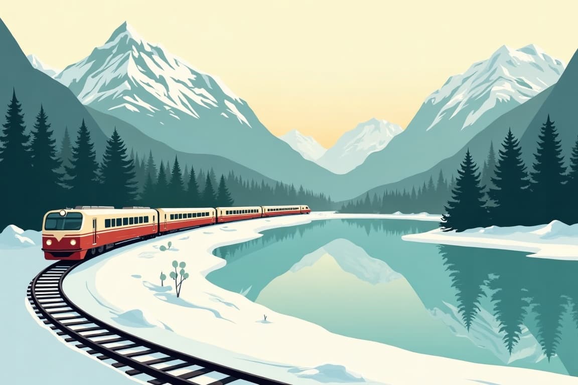 Illustration of Winter in the Canadian Rockies
