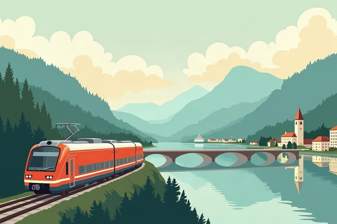 Illustration of Winter Panorama and Mountain Peaks