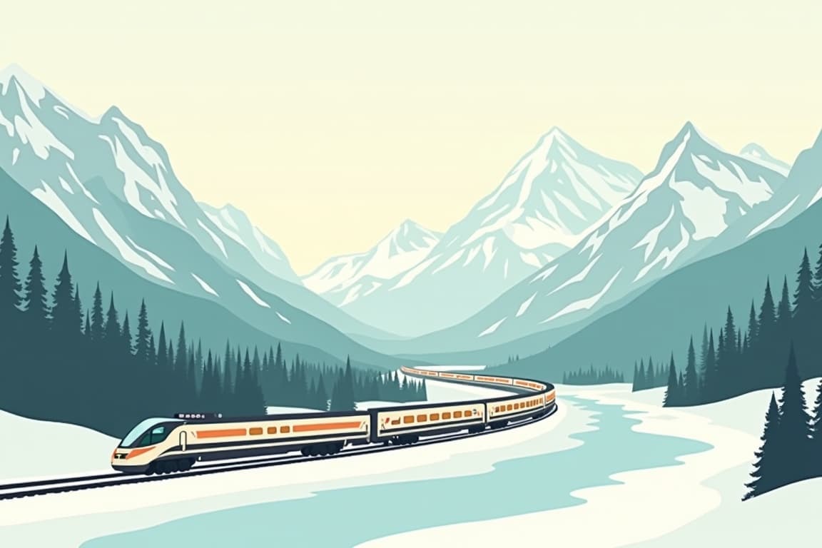 Illustration of Winter Rockies, Rail and Vancouver