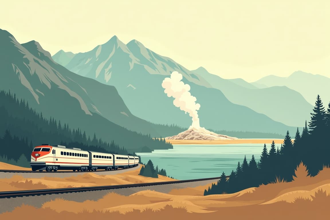 Illustration of Yellowstone to Yosemite by Rail