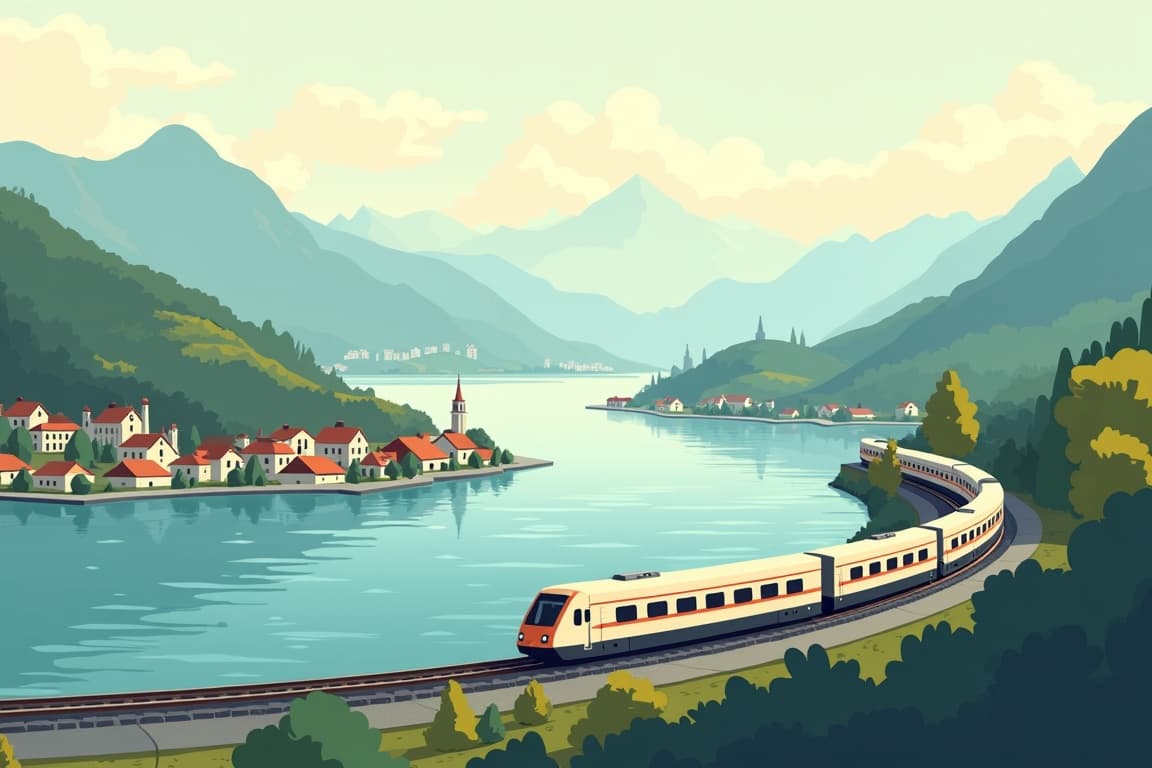 Illustration of Zurich, Lake Como, and Milan
