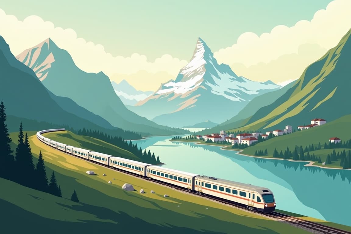 Illustration of Alpine Adventure through Switzerland