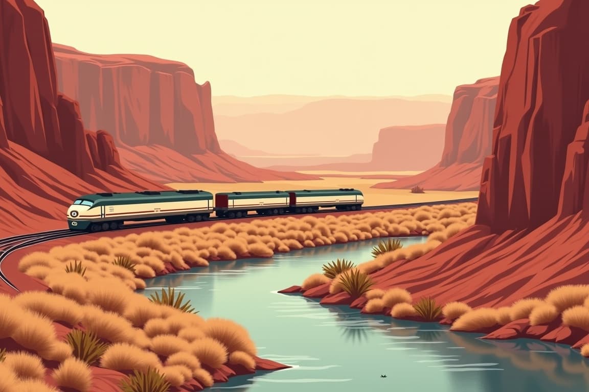 Illustration of Arches and Canyonlands to the Rocky Mountains with Canyon Spirit from San Francisco