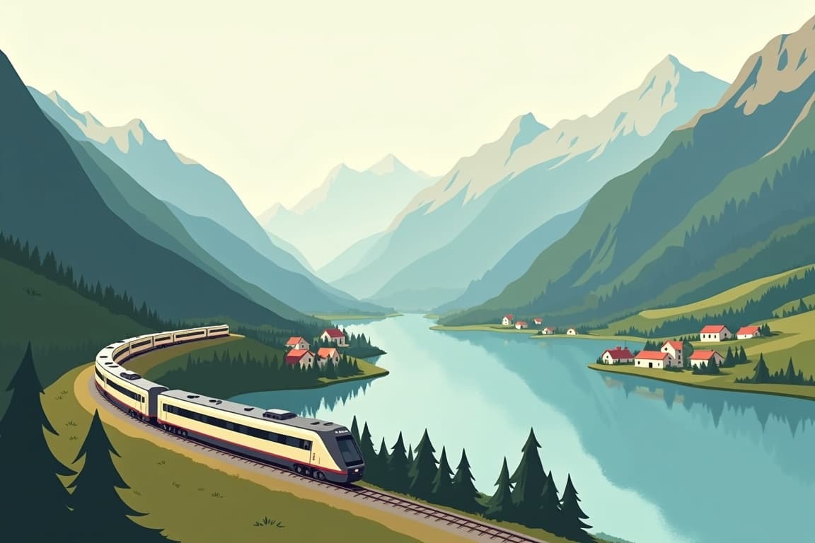 Illustration of Austrian Lakes and Mountains