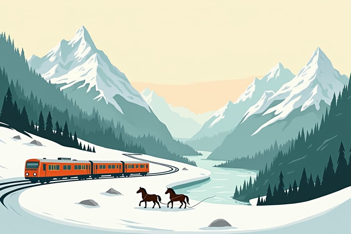 Illustration of Aventures hivernales en traîneau et train