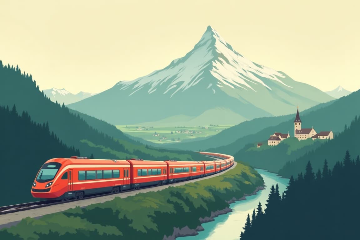 Illustration of Bern & the Schilthorn by First Class Rail