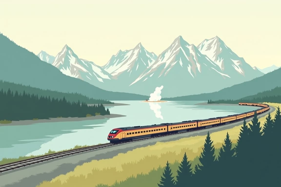 Illustration of California Zephyr with Yellowstone and Grand Teton National Parks