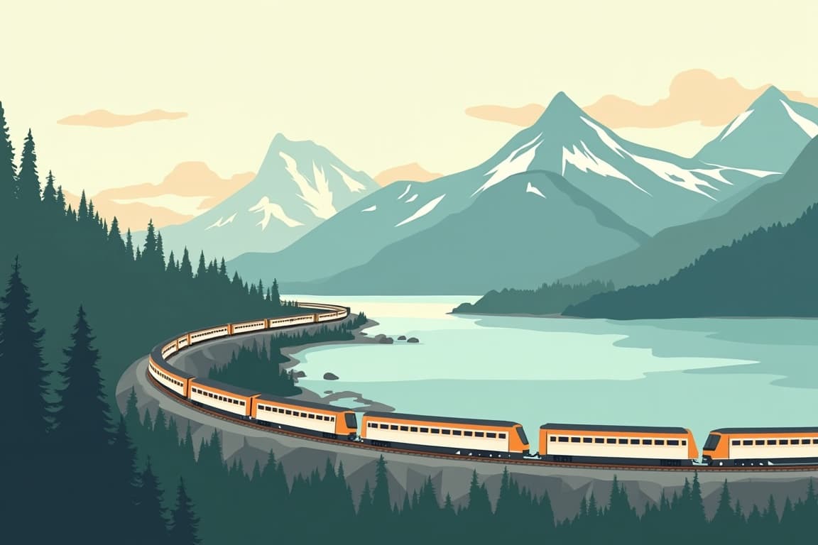 Illustration of Canada Coast to Coast with The Ocean, The Canadian and The Rocky Mountaineer trains