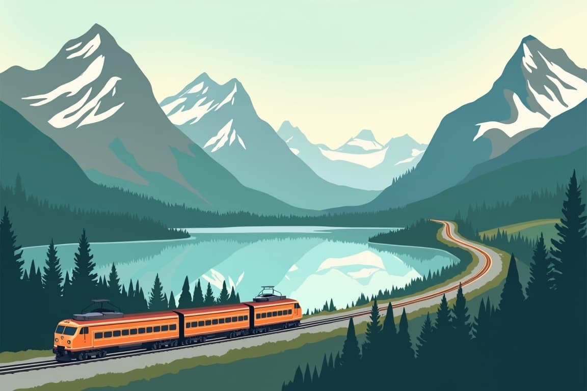 Illustration of Canadian Rockies and Lake Louise Explorer with Rocky Mountaineer