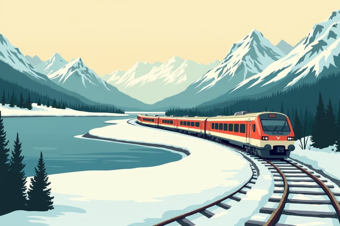 Illustration of Canadian Rockies and Lake Louise Winter Explorer