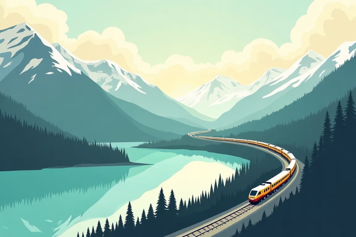 Illustration of Canadian Rockies & Northern Lights