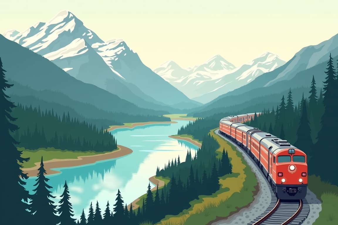 Illustration of Canadian Rockies Featuring Banff & Lake Louise