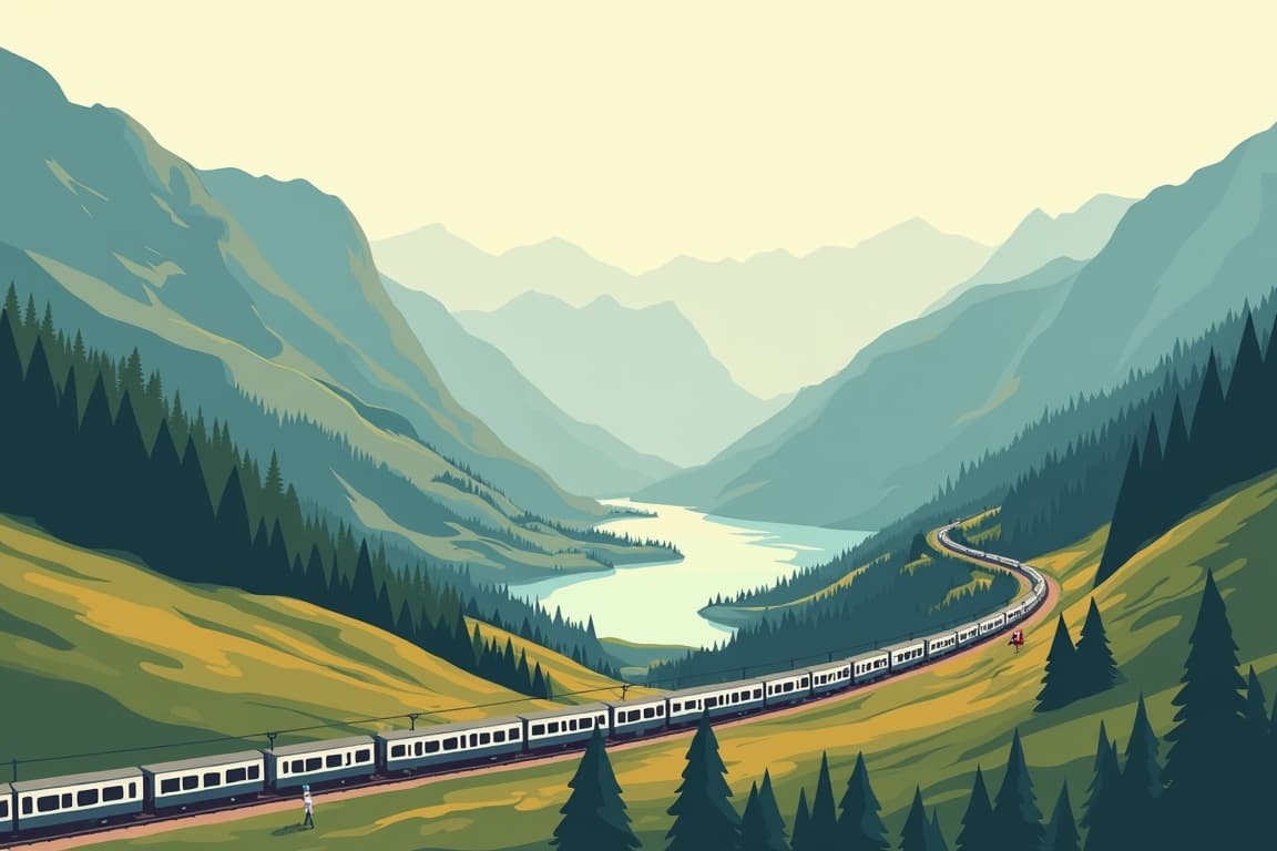 Illustration of Centovalli Railway & the Majestic Swiss Alps