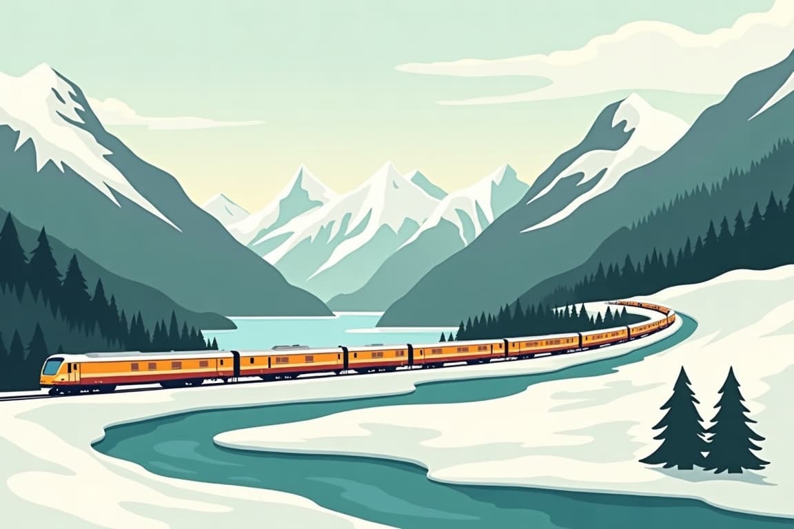 Illustration of Classic Glacier Express at Christmas