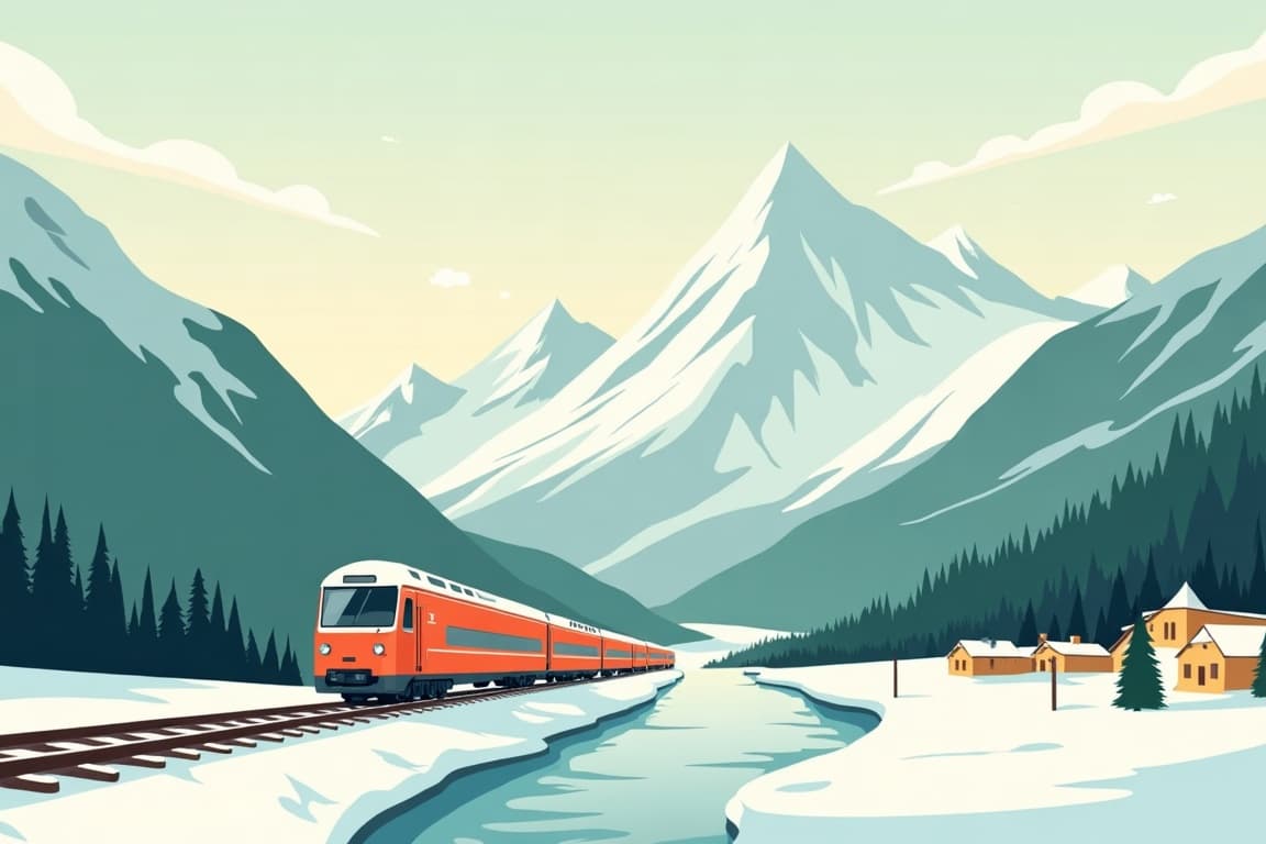 Illustration of Classic Glacier Express at Christmas