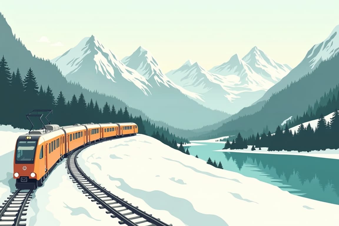 Illustration of Classic Glacier Express at New Year