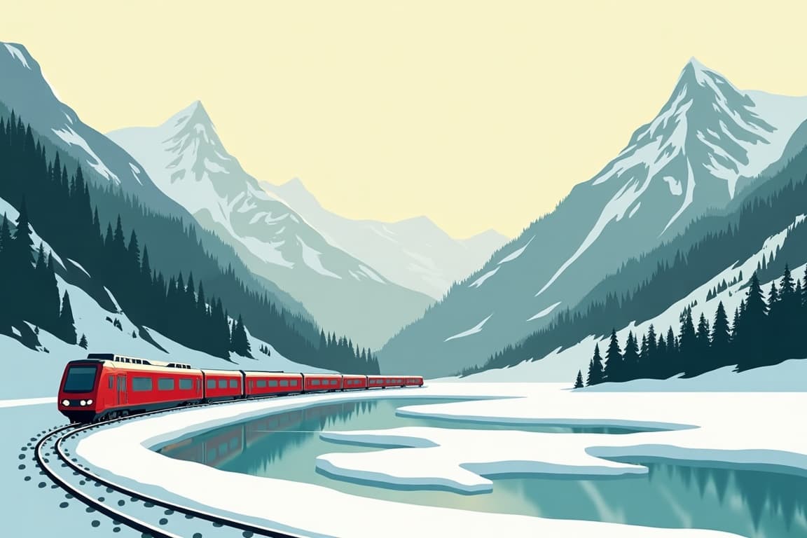 Illustration of Classic Glacier Express in Winter: Brig to Chur