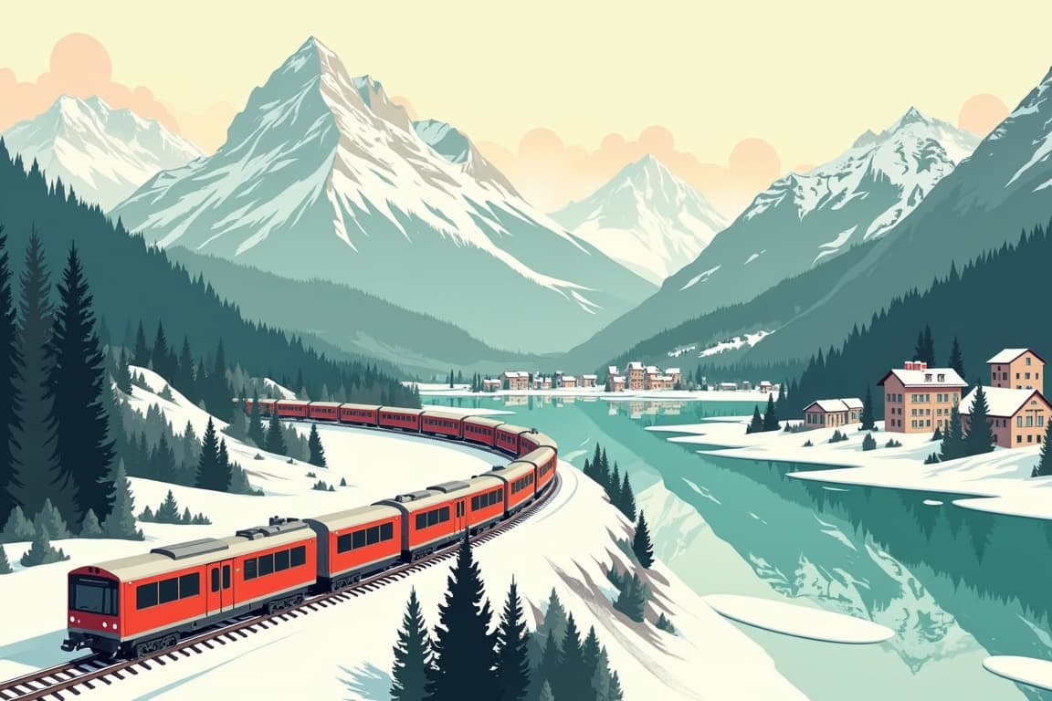 Illustration of Classic Glacier Express in Winter
