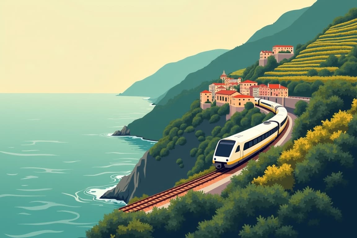 Illustration of Classic Italy with Cinque Terre and the Italian Riviera